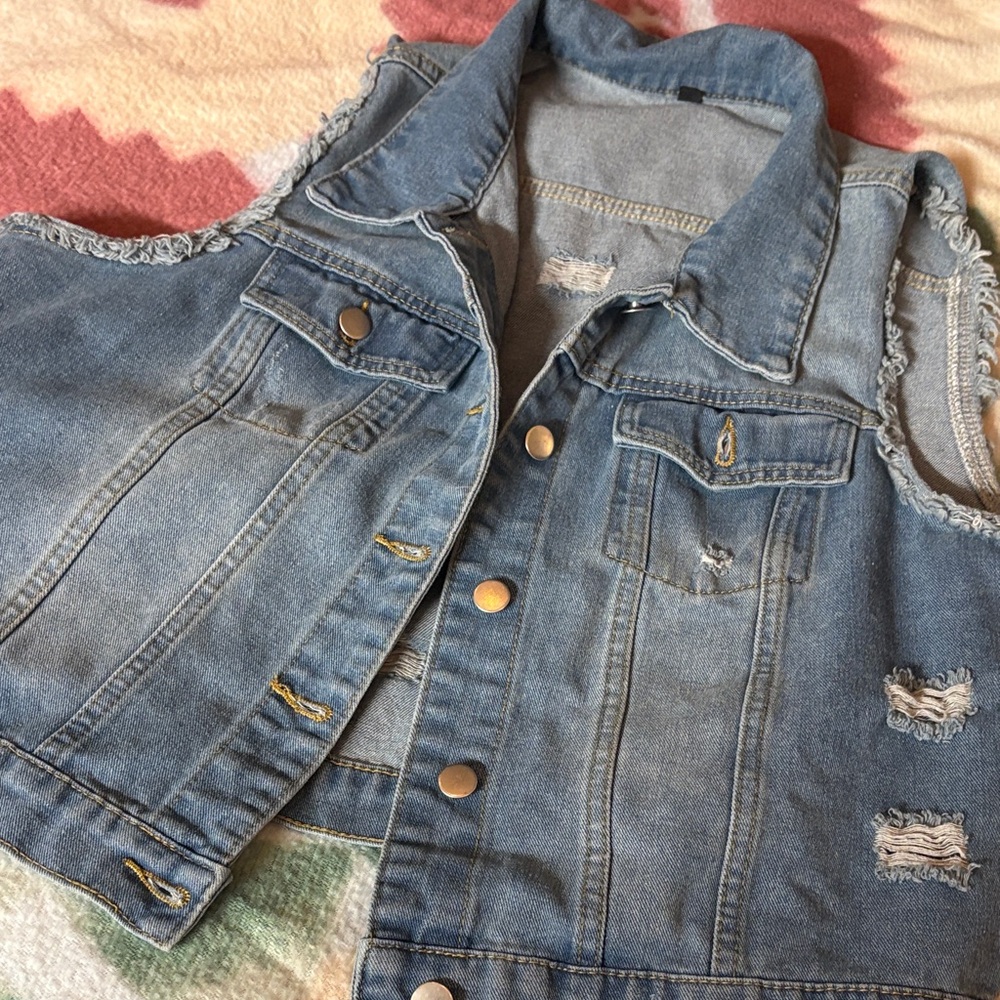 Stylish Distressed Denim Vest